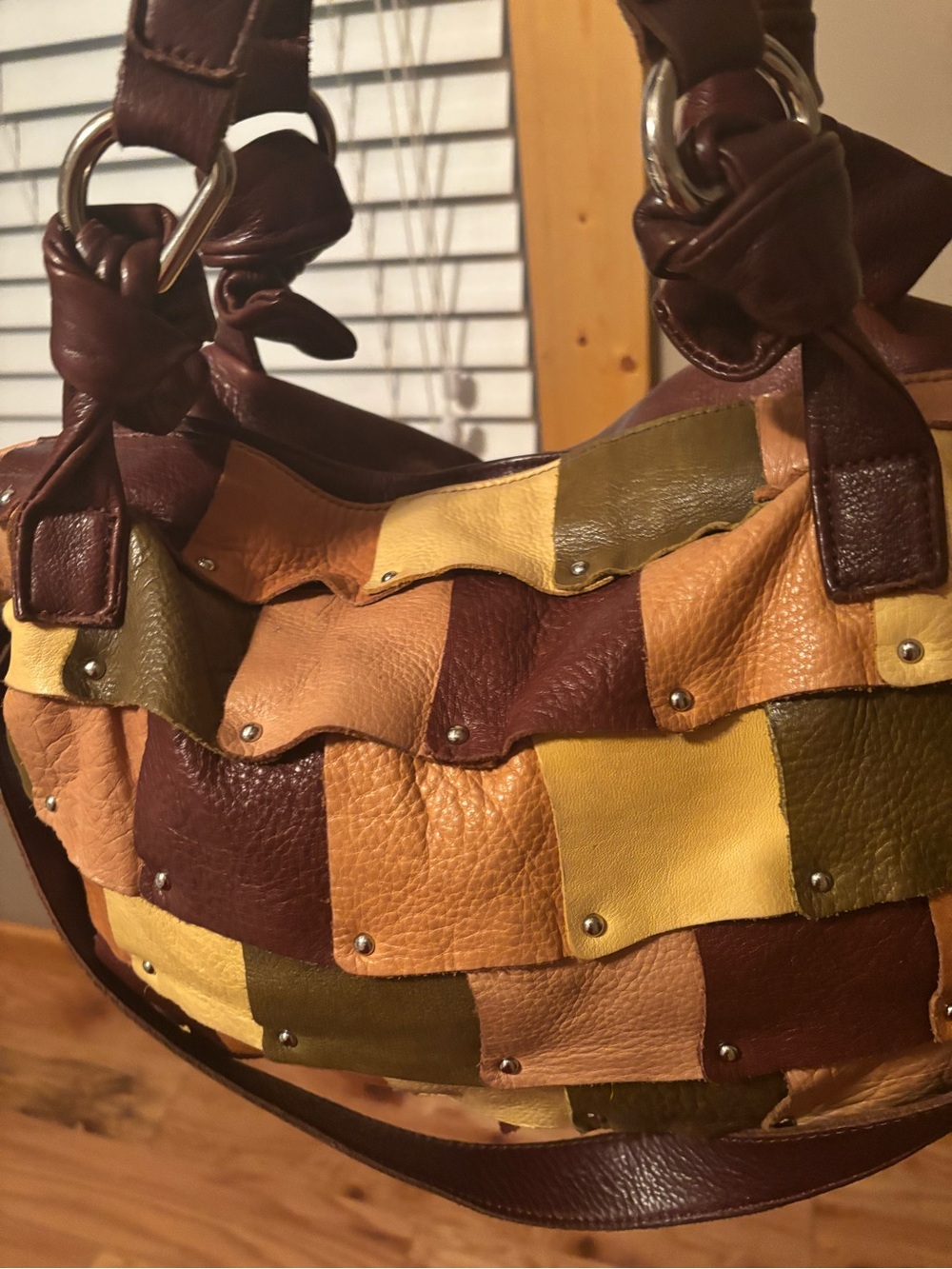 Makowsky Leather Studded Patchwork Slouchy Hobo EUC Y2K - Picture 3 of 8